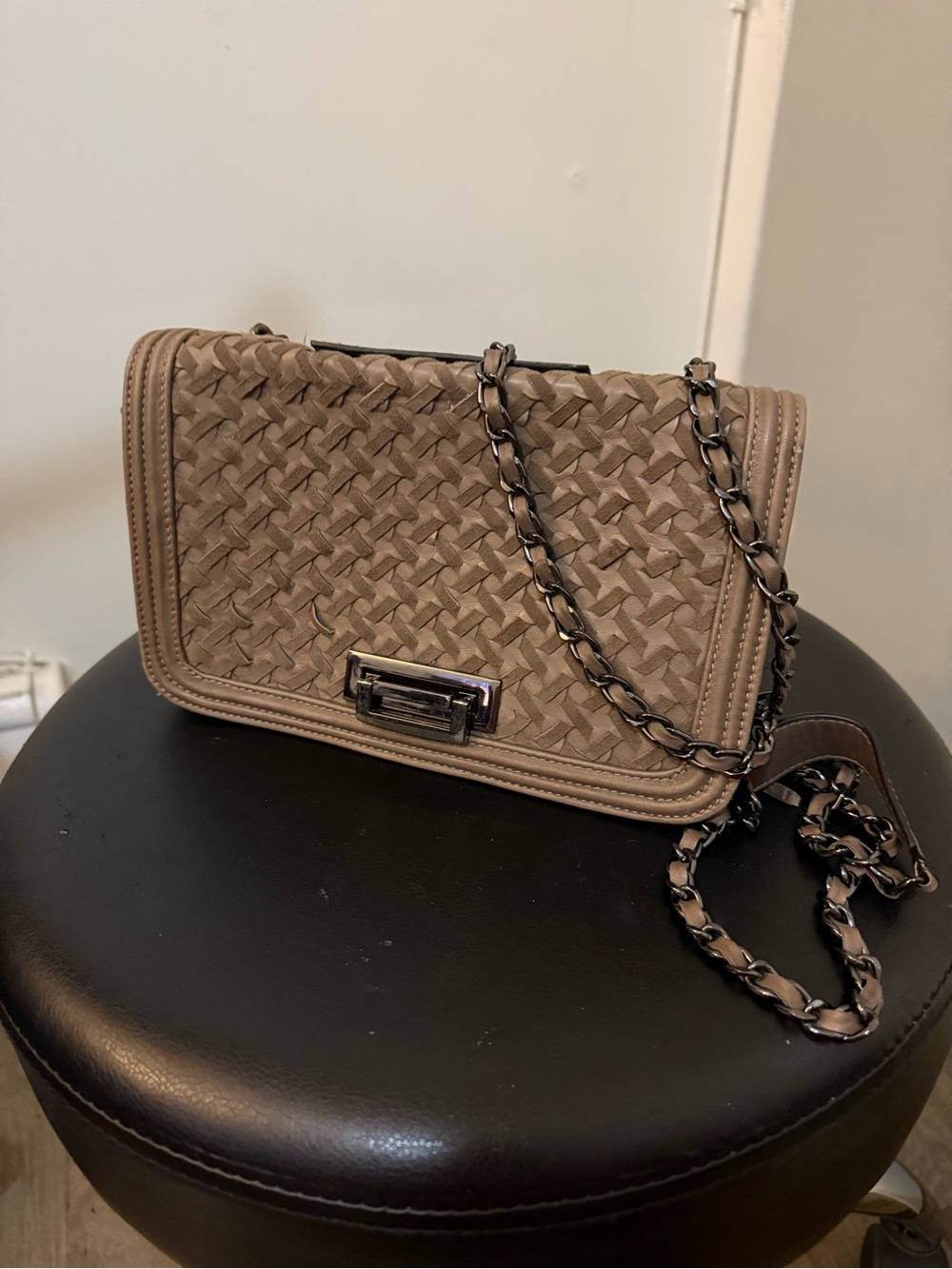 Jennifer Tattanelli Taupe Shoulder Bag with Chain Strap